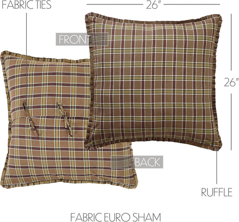 VHC Brands Wyatt Bedding Accessory - Euro Sham 26x26, Plaid Tan