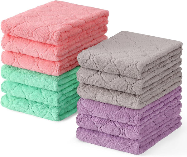 Homaxy 12 Pack Dish Towels for Kitchen, Super Soft and Absorbent Coral Velvet Dish Cloths, 10 x 20 Inches
