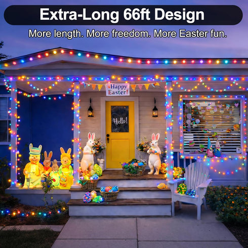 PJT 200 66ft 8 LED Easter String Lights, Plug in Pastel String Lights with Remote, Modes & Connectable, Easter Tree