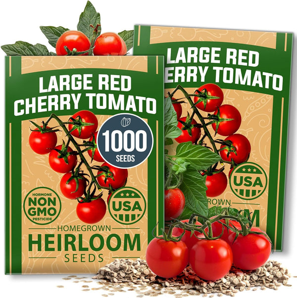HOME GROWN Large Red Cherry Tomato Seeds 2 Pack (Solanum lycopersicum) -