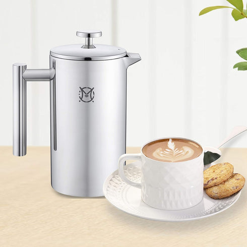 French Press Coffee Maker, 2 Cups Small Stainless Steel, Double Walled, 750ML/24OZ