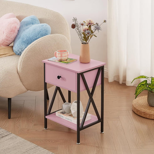 VECELO Nightstand,Modern Bedside End Table, Night Stand with Drawer and Storage Shelf for Living Room Bedroom