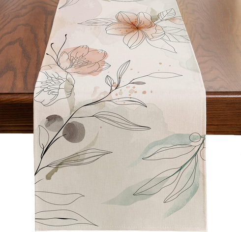 ARBINSON Watercolor Floral Spring Table Runner 13 x 108 Inch, Art Flowers Summer