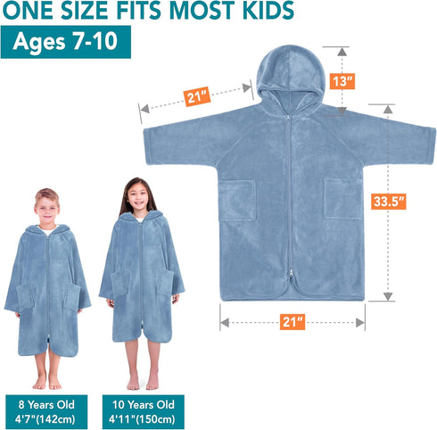 7-10 SUN CUBE Hooded Towel Robe for Kids, Zip Up Swim Parka Beach Cover Up for Girls Boys, Surf Poncho Changing Bath