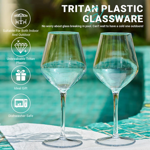 MICHLEY Unbreakable Stemmed Wine Glass, 100% Tritan Plastic, 15 oz, Set of 2
