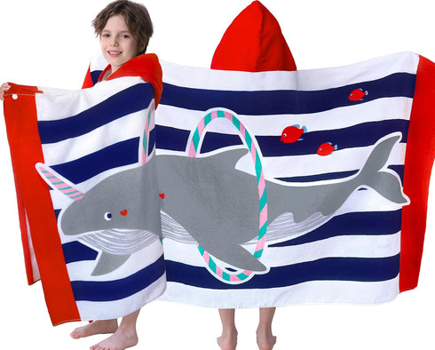 VOOVA & MOVAS Hooded Beach Towel for Kids,(3-8 Years, 30''X50),Absorbent 100% Cotton