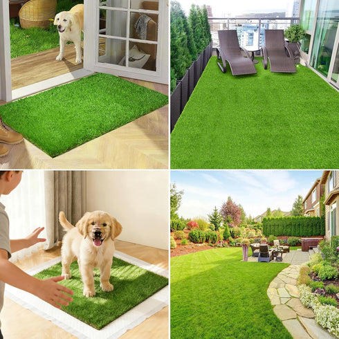 THREE ORANGES 47x31IN, 1.38" Artificial Grass Mat Thick Realistic Dog Potty Grass with Drainage, Cuttable Fake Grass