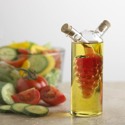 Fox Run Grape Motif Oil and Vinegar Cruet Dispenser Bottle, Clear Borosilicate Glass