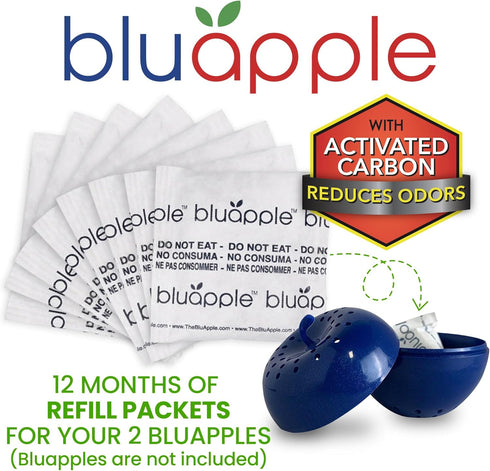 Bluapple Produce Saver Ethylene Gas Absorber - 1 Year Refill Kit with 8 Packets (9g Classic + 4g Carbon)
