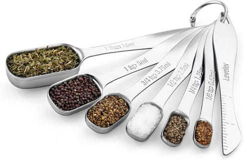 Spring Chef Stainless Steel Measuring Spoons Set of 7 with Leveler, Nesting Kitchen Gadgets for Baking & Cooking