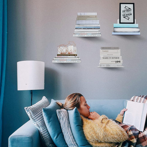 4-Pack Fentec Invisible Floating Bookshelf, Wall Mounted Floating Bookshelves Heavy-Duty Book Organizers Hidden Book