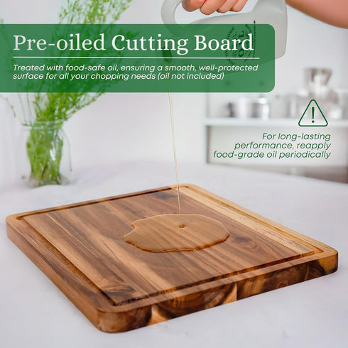 Set 3 (17x12, 12x10, 12x7 Inch) VieWood Acacia Wood Cutting Board of for Kitchen, Serving, Charcuterie and Food Prep