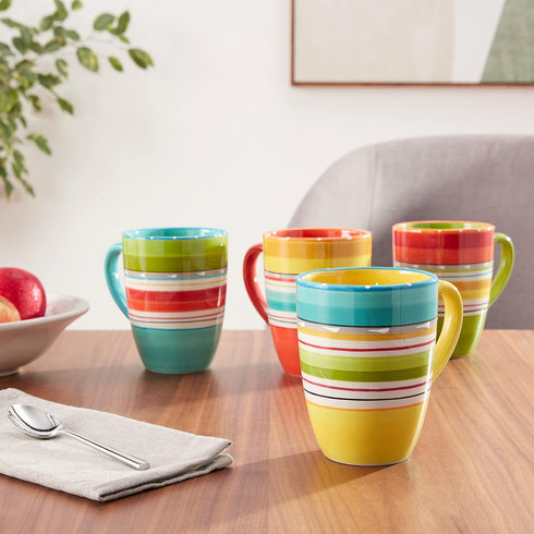 Set 4, 20 oz Mariachi Mugs of Colorful Ceramic Coffee Tea Hot Chocolate Mugs, Microwave and Dishwasher Safe, Fiesta