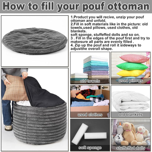 2 26 18 Inch Teenyyou Pcs x Unstuffed Pouf Cover Ottoman Foot Rest - No Filler, Faux Rabbit Fur Foot Stool Floor Bean