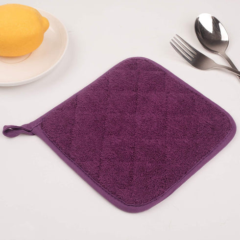 100% Cotton Kitchen Everyday Basic Terry Pot Holder, Heat Resistant Coaster, Set of 5, Grape