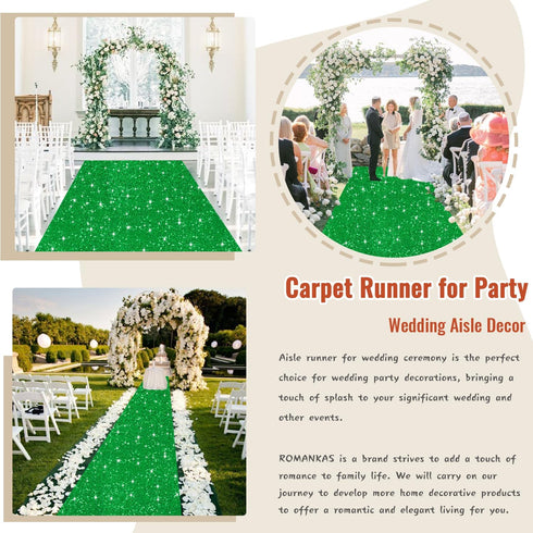 Glitter Aisle Runner Green Carpet Runner, 2FTx15FT Sequins Aisle Rug for Wedding, Party Event