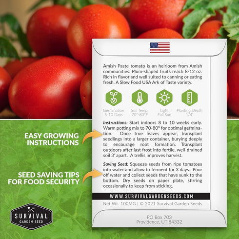 (1 Pack) Amish Paste Tomato Seeds for Planting - Heirloom Indeterminate Non-GMO Variety - Meaty Red Paste Tomatoes