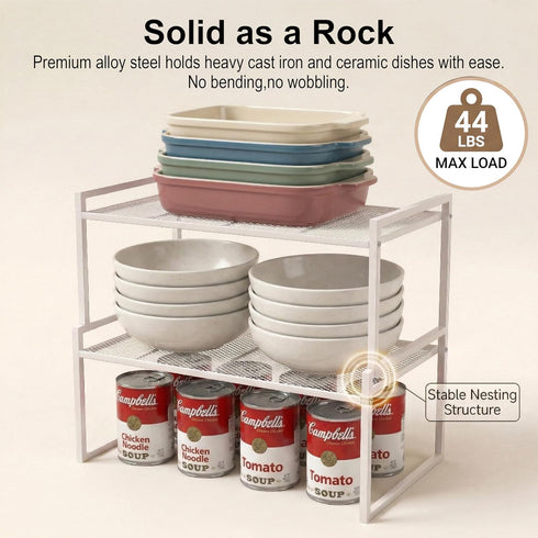 Set 2 16.1''W 44 LBS Counter Countertop of Cabinet Organizers Load Capacity Heavy Duty Kitchen Pantry Shelves Storage