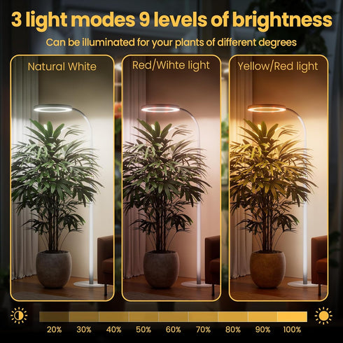 3H/9H/12H, 51-67in Plant Grow Light for Indoor Plants, Full Spectrum Grow Lamp with Pedestal Stand, Automatic Timer