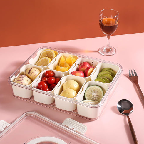 Bandesun Divided Serving Tray with Lid & Handle - Snackle Box for Charcuterie, Clear Organizer for Snacks (Pack of 2)