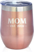 Bevvee Mom Est 2021 Wine Tumbler with Sliding Lid - New Mother Stemless Stainless Steel Insulated Mug - Rose Gold