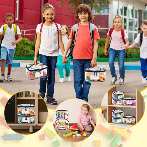 6 Pack Tesuko Clear Toy Storage Bag with Name Tag& Manual Pocket, Waterproof Transparent PVC Toy Organizer Case