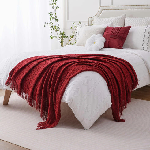 BATTILO HOME Christmas Red Throw Blanket, Textured Soft Burgundy Decorative Knitted Blanket, 50"x60"
