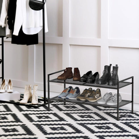 2-Tier Simple Houseware Stackable Mesh Shoe Rack, Black