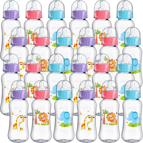 Norme 24 Pcs Baby Bottles Bulk, 9.5 oz Plastic Baby Bottles for Baby Shower Game, Party Favors with Elephant, Lion,