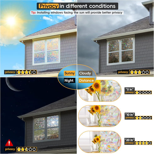 Rainbow Window Privacy Film - Decorative Stained Glass Window Tint, 17.5 Inch x 78.74 Inch