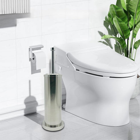 Silver Chrome Toilet Bowl Brush with Holder with Removable Plastic Liner, Durable Bathroom Cleaning Tool, Bathroom