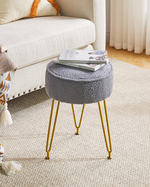 WBD009G IBUYKE Teddy Velvet Round Footrest Stool Ottoman, Makeup Vanity Stool Side Table, Velvet Dressing Table Seat