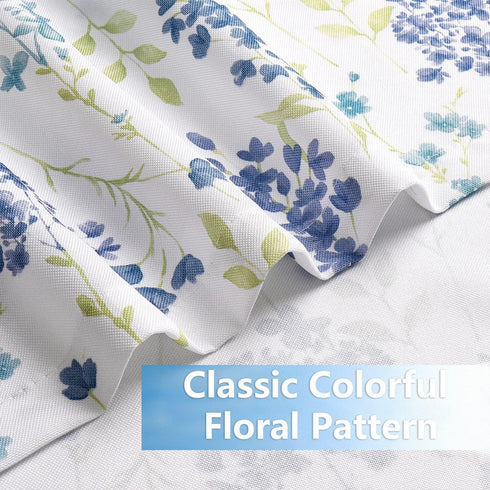 Blue Floral Print Tier Kitchen Curtains, 24 Inches Long, Watercolor Cafe Curtains, Set of 2, 28" W x 24" L