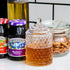 Iyulania (10 oz) Glass Honey Jar with Lid and Dipper, Honeycomb-Inspired Design Container, Heavy Honey Pot for Home