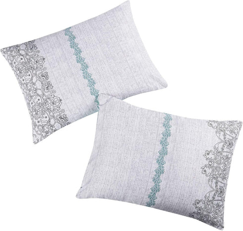 Wake In Cloud Bohemian Pillow Cases, Set of 2 Soft Reversible Pattern Printed Pillow Shams, Teal Gray, Standard Size