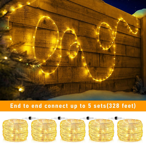 66FT 200 8 LED Rope Lights for Outside, Plug in Rope Lights Outdoor Waterproof with Modes, Connectable Flexible Clear