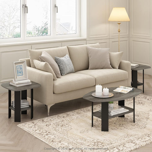 2-Tier Furinno SIMPLE DESIGN Side Table, Modern End Table with Soft Edges, Open Shelves Night Stand, Bedside Table