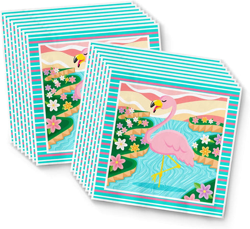 Pink Flamingo Birthday Party Supplies, Tableware Set Includes Plates, Napkins, Cups for 16