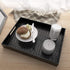 17x12 Inch Lyellfe Black Serving Tray with Handles, Decorative Ottoman Tray in Alligator Faux Leather, Rectangular