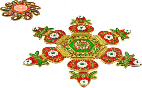 Meenari Decorative Diwali Rangoli Set with White Kundan Stones, Set of 7 Pieces