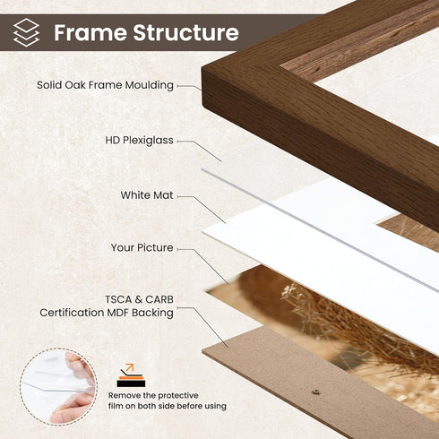 5x7 4x6, 5 7 1 Pack, FLYJOE Oak Wood Picture Frame with Mat for by USA-Sourced Natural Solid Wooden Photo Frame