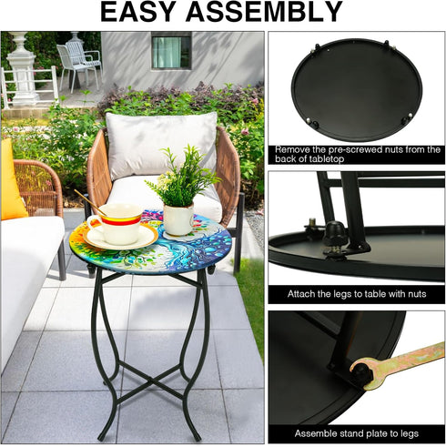 Plant Castle 14 Inch Outdoor Side Table for Small Spaces, Round Metal End Table for Patio Balcony Yard Porch Garden
