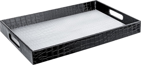 Home Redefined 17.5"x12" Silver & Black Glossy Crocodile Faux Leather Serving Tray