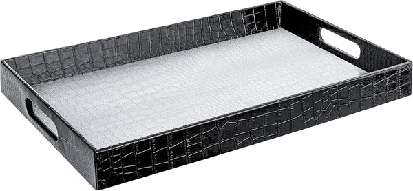 Home Redefined 17.5"x12" Silver & Black Glossy Crocodile Faux Leather Serving Tray