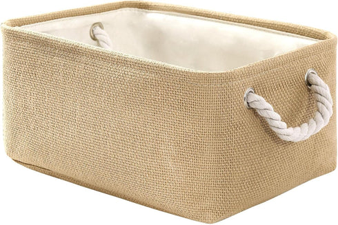 TheWarmHome Decorative Basket Rectangular Fabric Storage Bin with Handles for Clothes (Beige)