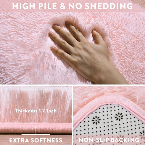 Pink Area Rugs 4x6 for Bedroom Girls, Soft Fluffy Shag Carpet for Living Room, Non-Slip Indoor Floor Rug