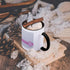 3dRose Letter L Monogrammed on Grey and White Chevron with Pink Mug, Personal Initial Zig Zags, 11 oz, Black