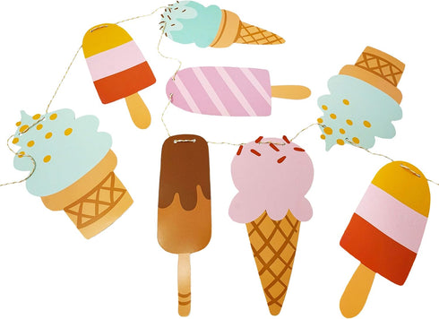 Chloe Elizabeth 10 (1-Pack) Ice Cream & Popsicle Paper Party Garland, Streamer Decor for All Events - Feet Long Per