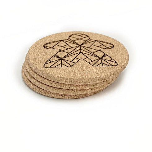Meeple Board Game Coasters with Modern Facets Engraved Set of 4