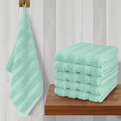 VOOVA & MOVAS Waffle Mint Green Washcloth 6PC (13"x13"), 100% Cotton, Soft,